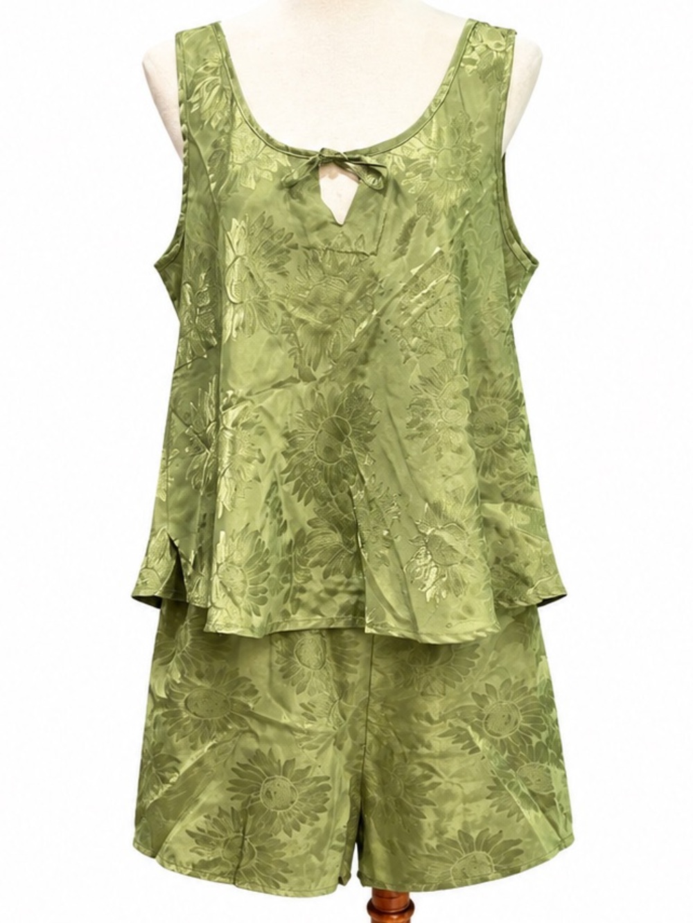 Victoria’s Secret Olive Green Satin Floral Sleep Set Women's Two-Piece Pajama L